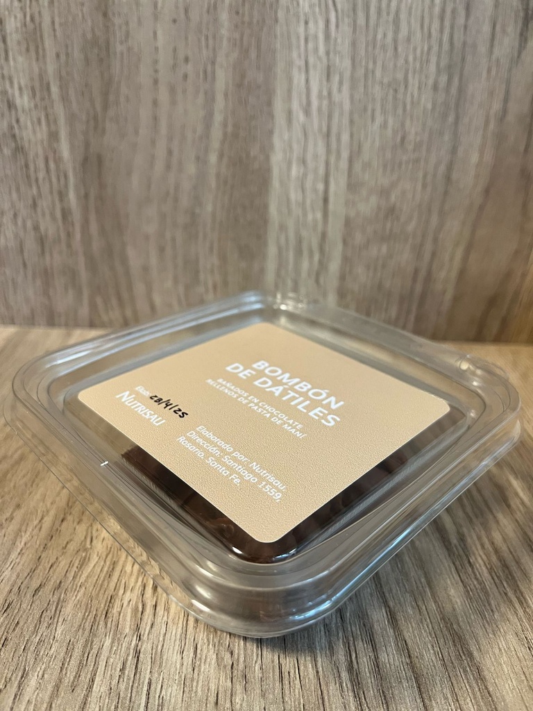 Bombon de datiles rellenos de pasta de maní bañados en chocolate 6 u Nutrisau