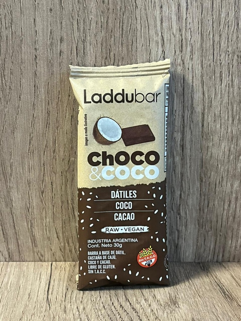 Barrita de cacao y coco raw vegan sin tacc Laddubar