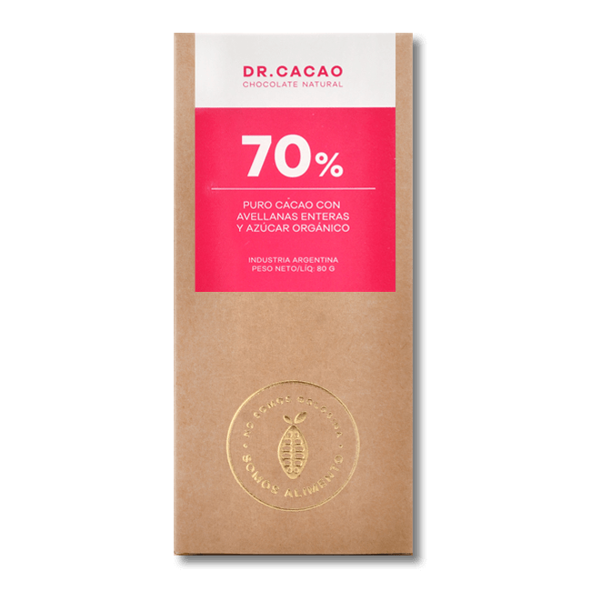 Chocolate al 70% relleno con avellanas 50g Dr Cacao