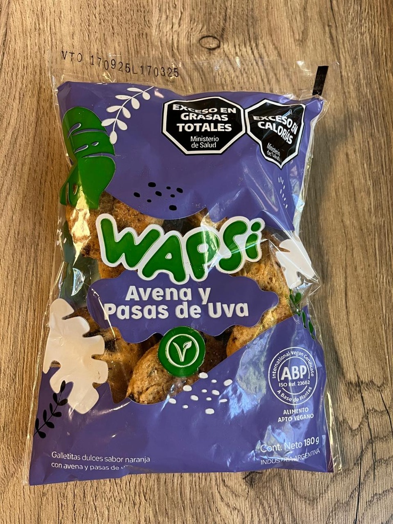 Galletitas veganas Avena y pasas 180g Wapsi