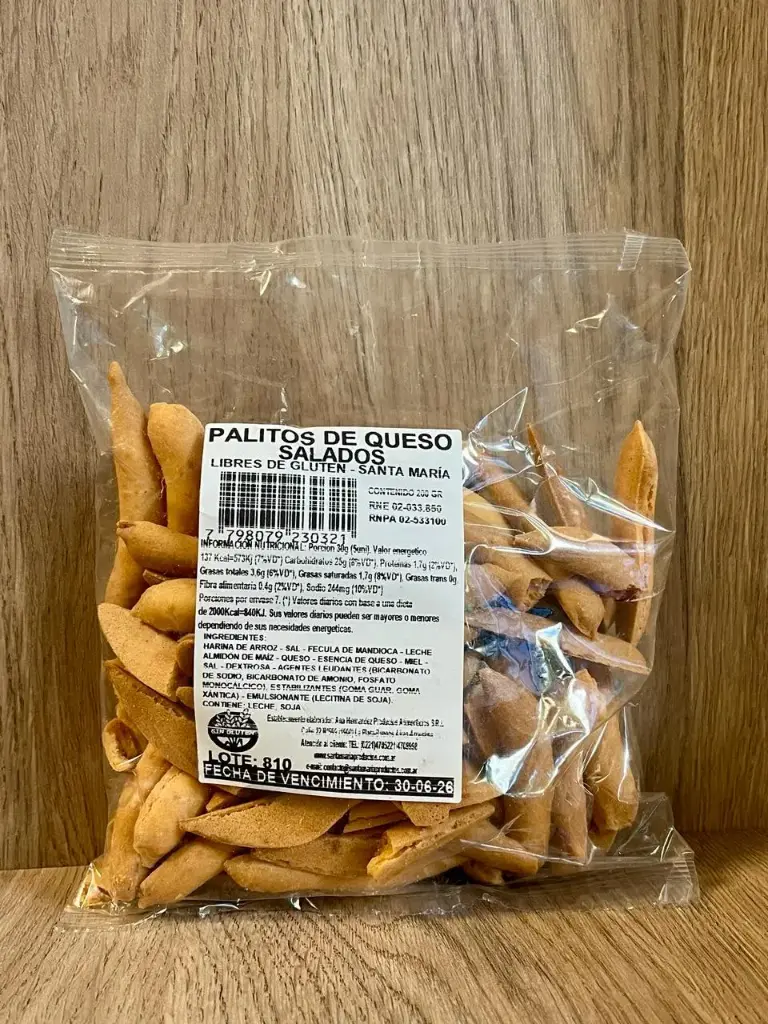 Palitos de queso salados sin tacc Santa Maria