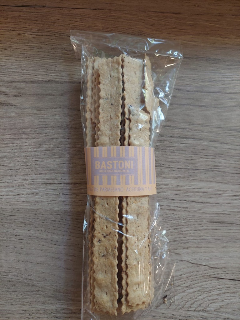 Galletitas parmesano, aceitunas y ajo100g Bastoni