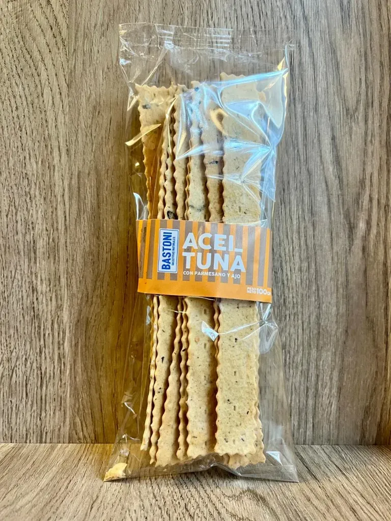 Galletitas parmesano, aceitunas y ajo100g Bastoni