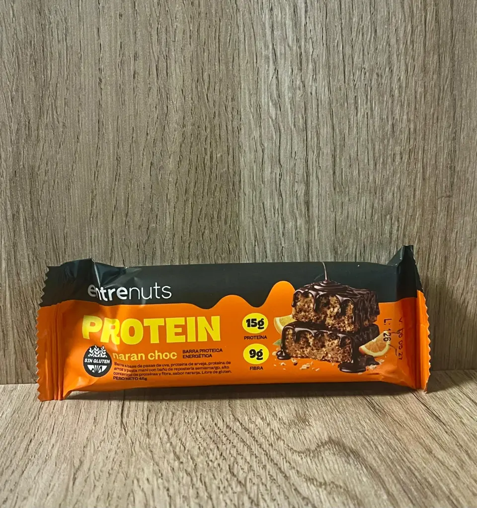 Barrita proteica naranja y chocolate Entre Nuts