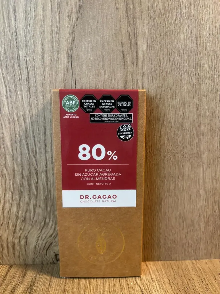 Chocolate al 80% sin azúcar con almendras Dr Cacao